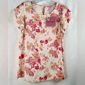 NWT Rose & Rhyme Women’s Flutter Sleeve Top Floral Print Rayon Flare Fit Size XS